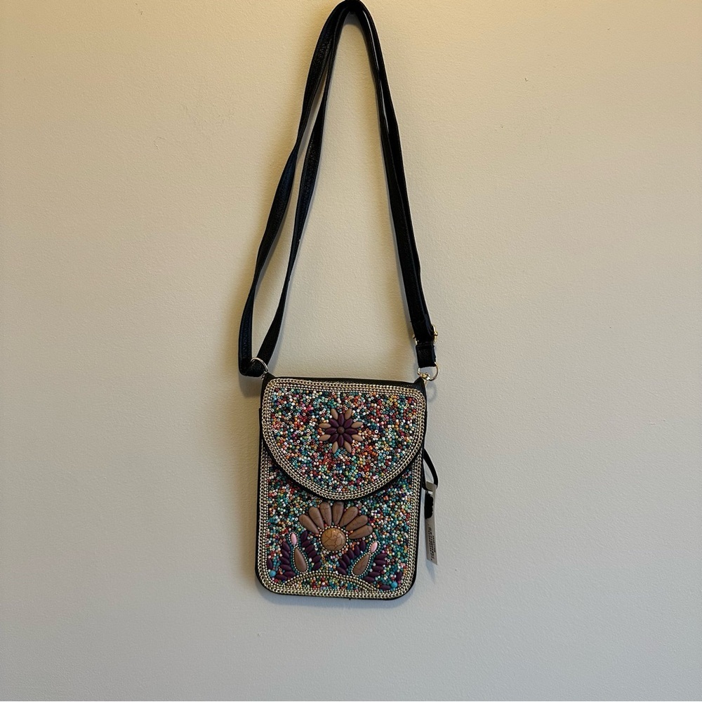 Coco + Carmen Artisan Beaded Crossbody Purse/Bag Colorful Adjustable Strap New